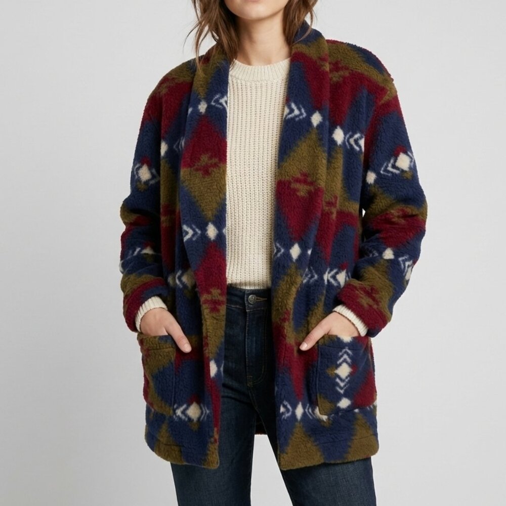 Vintage Forever Young Southwestern Aztec Pattern Fleece Cardigan Coat Size 2X